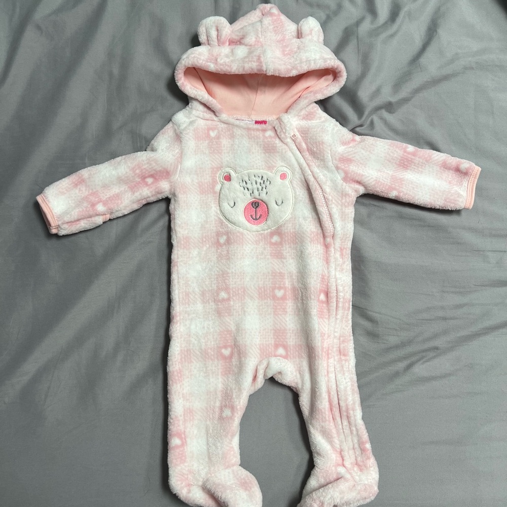 Penelope Mack Pink and White Checkered Bear Footie